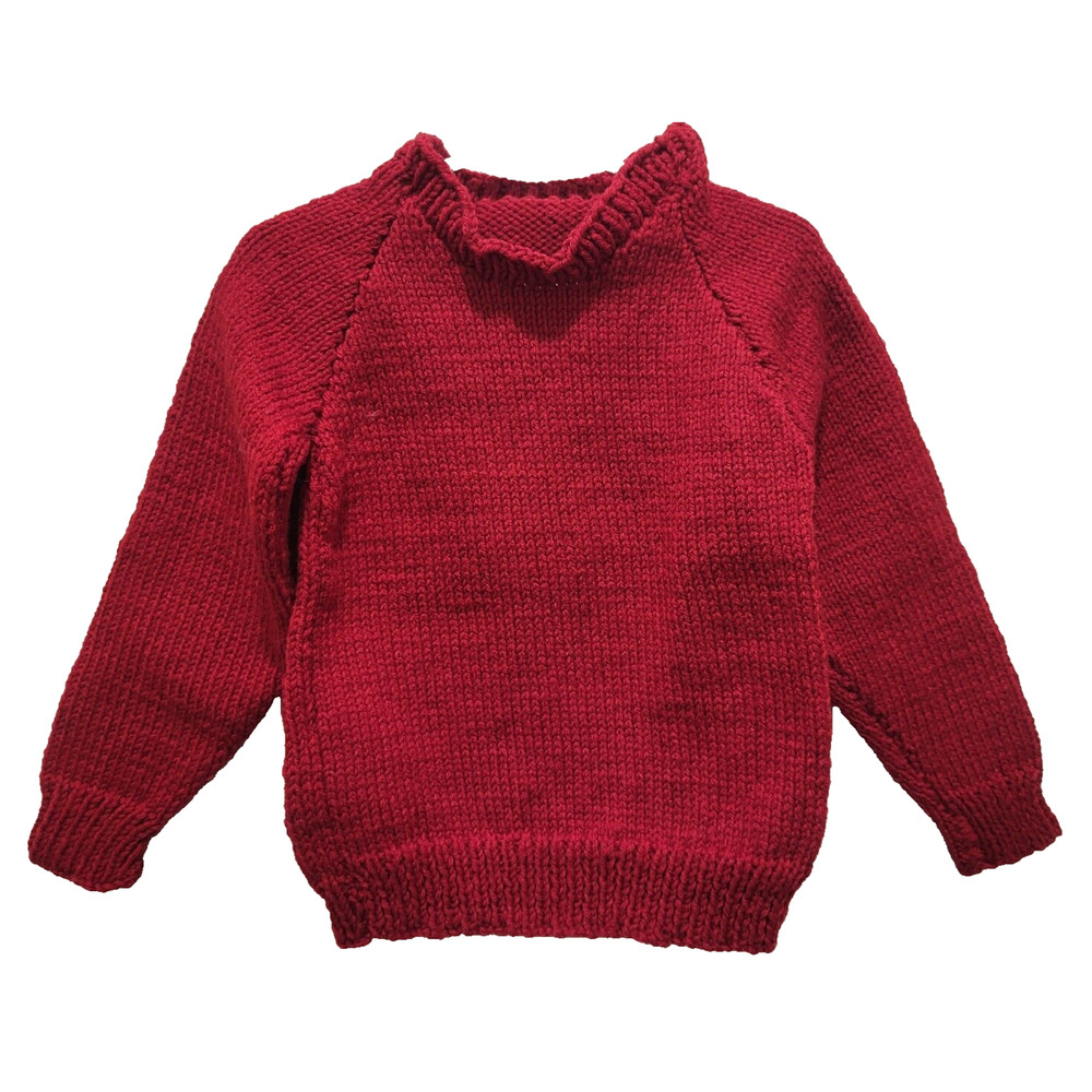 Vintage 80s Handcrafted Burgundy Knit Sweater Child Size 4-6 YK